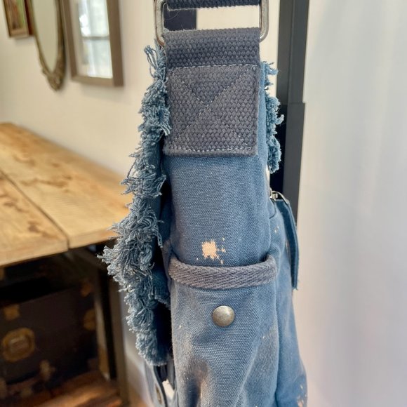Free People SHADOWBOXER Blue Canvas Messenger Bag Bleach Splash  $98 - Picture 8 of 10